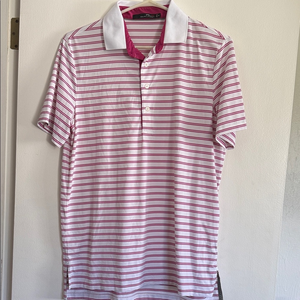 RLX Ralph Lauren White Polo with Pink Stripe Detail